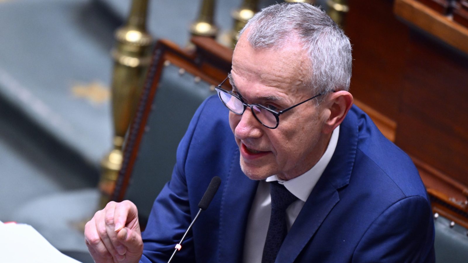 Vice-prime minister and minister and minister of Public Health and Social Affairs Frank Vandenbroucke pictured during a plenary session of the Chamber at the Federal Parliament in Brussels, Thursday 21 May 2026. BELGA PHOTO ERIC LALMAND