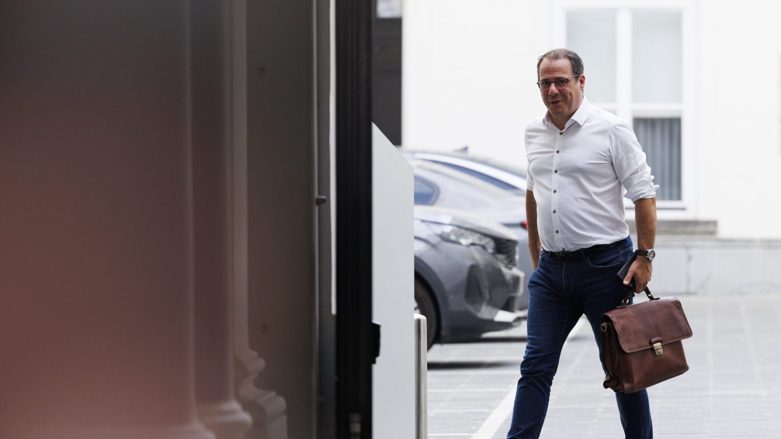 Vice-prime Minister and minister of Economy and Work David Clarinval arrives for a 'Kern' meeting gathering selected Ministers of the Federal Government, Friday 17 July 2026 in Brussels. BELGA PHOTO NICOLAS MAETERLINCK